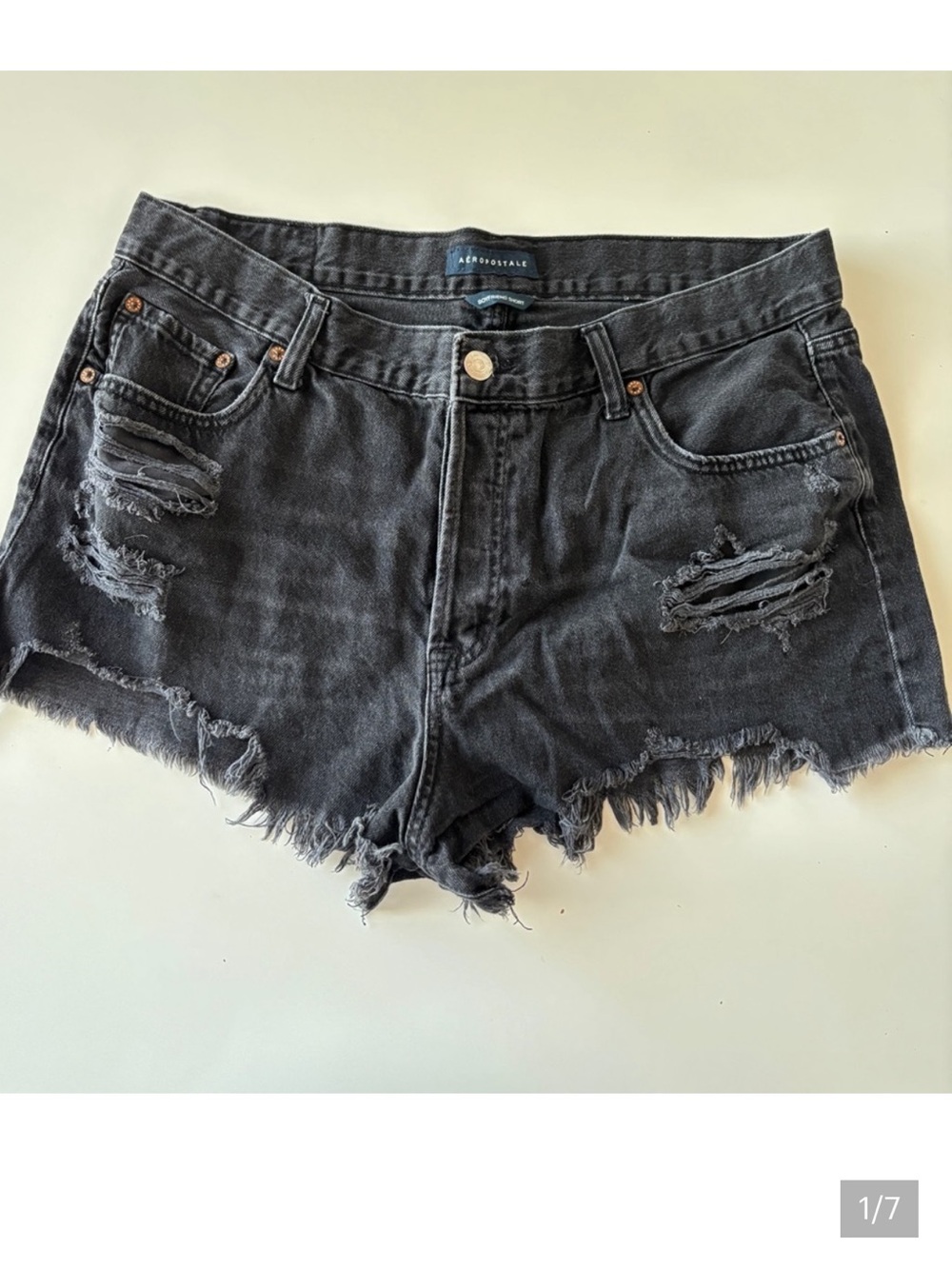 Black Distressed Denim Shorts, Size 16
